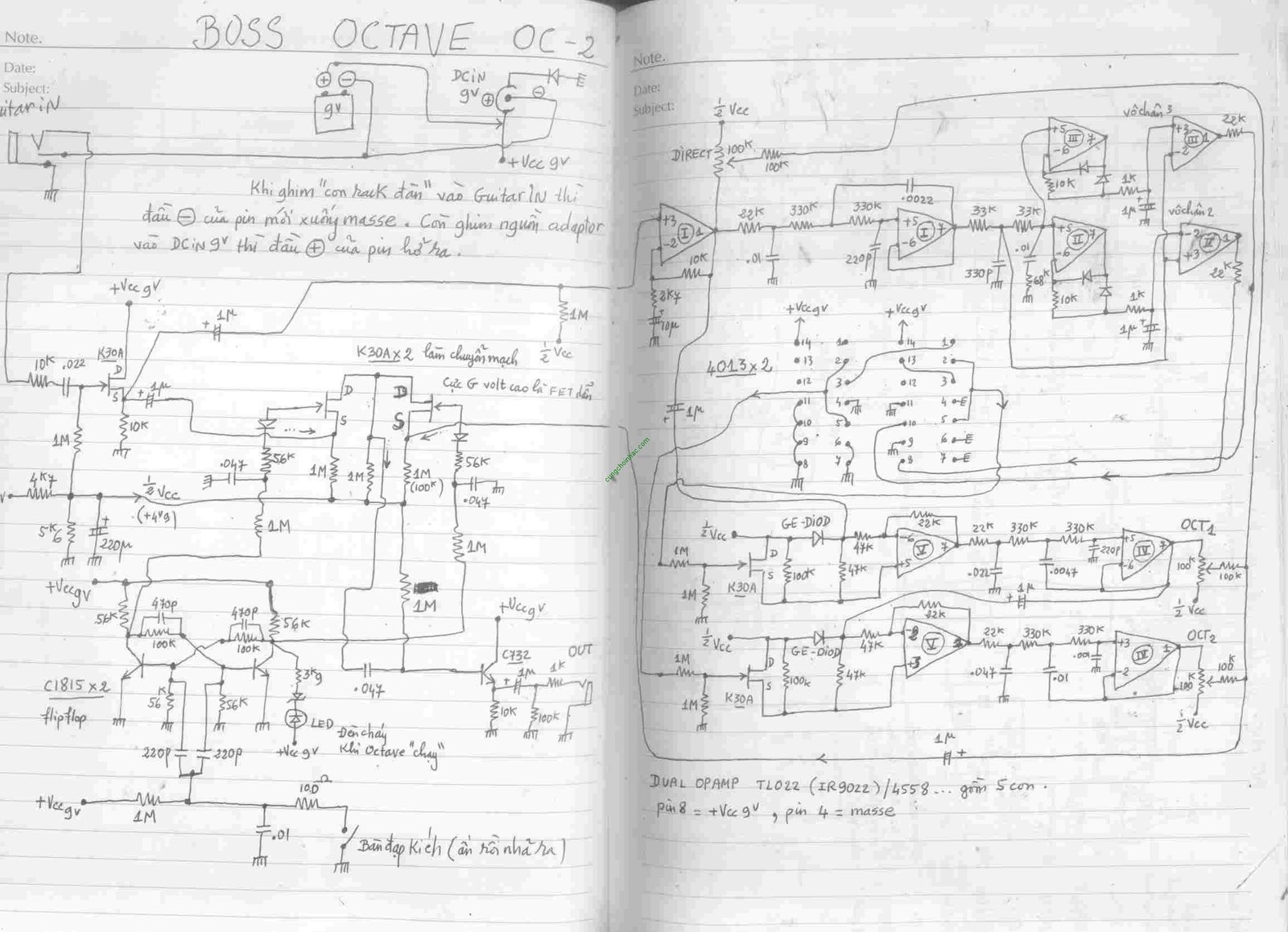 Mạch Octave trên cây đàn Tân cổ